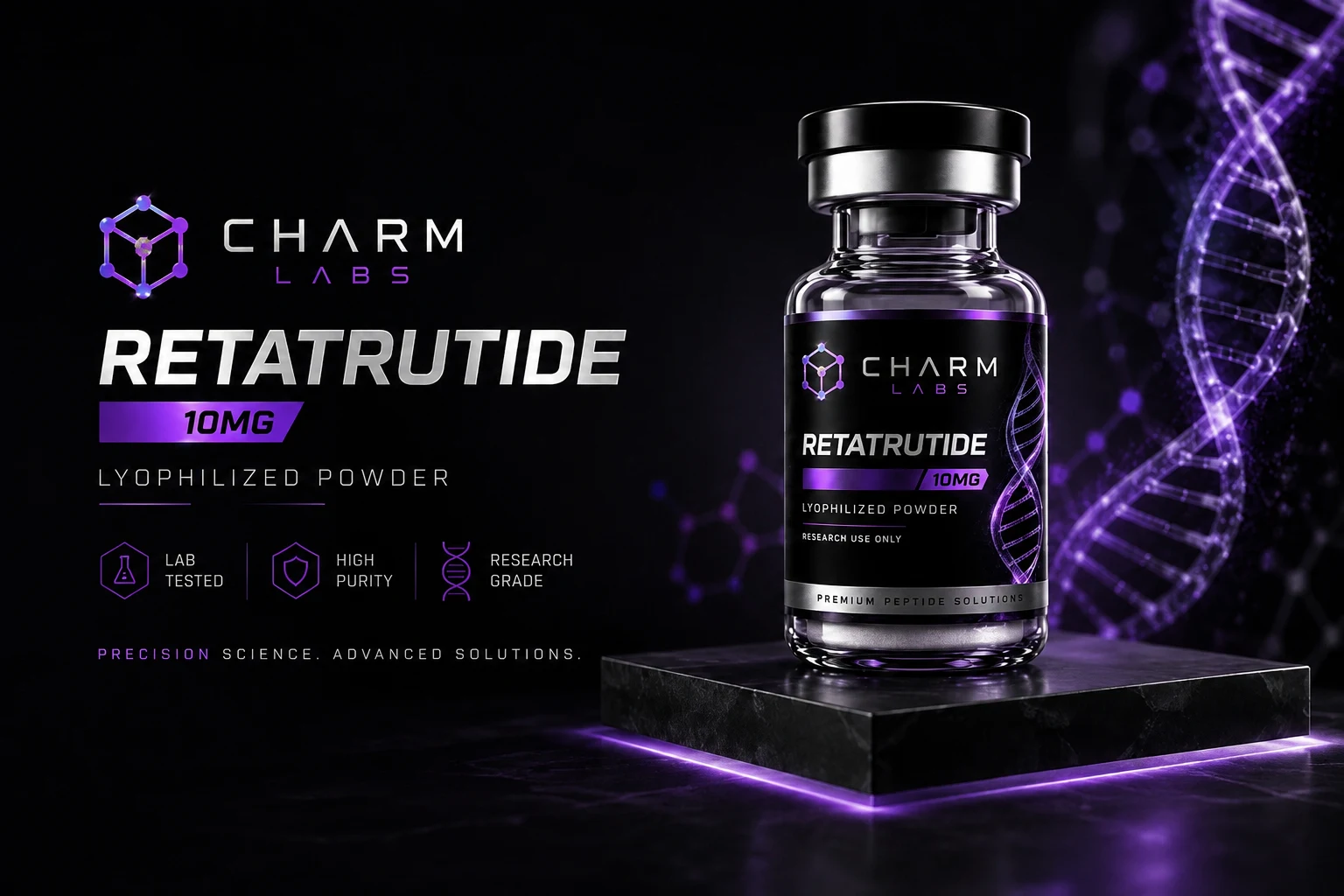 Charm Labs Australia — Retatrutide, Tirzepatide and Semaglutide research peptides at 99%+ verified purity, dispatched same day